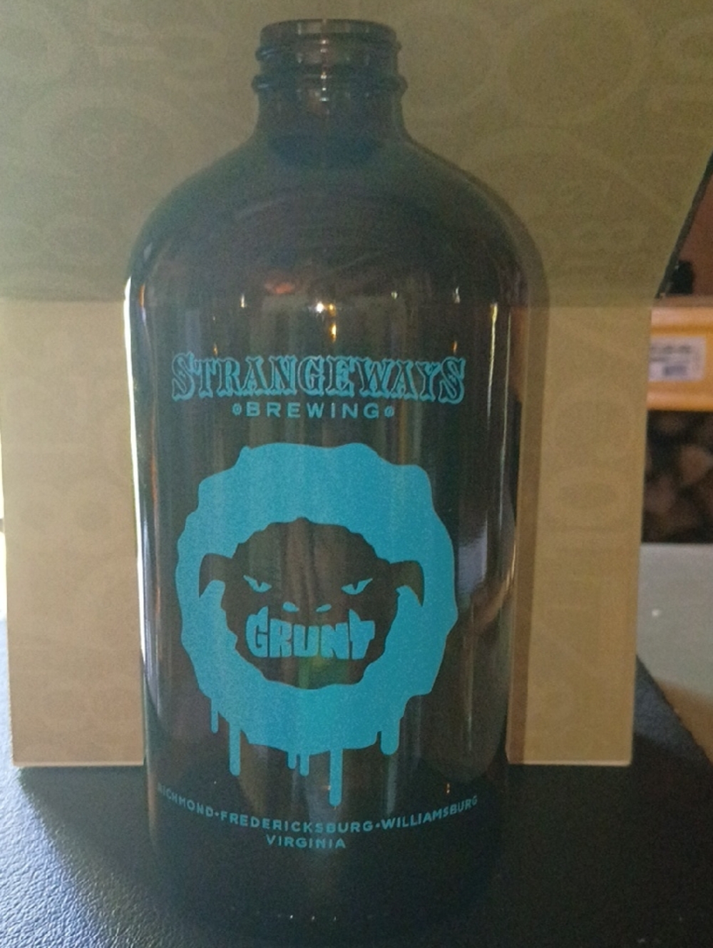 Strangeways Brewing GRUNT Glass Growler - Teal Logo